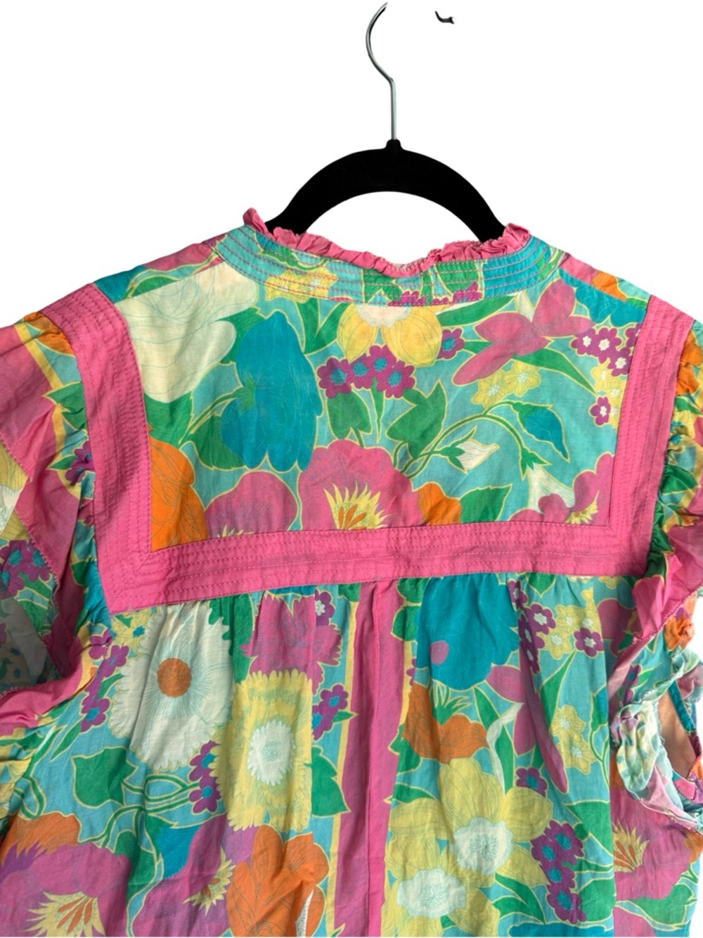 Love the Label Floral Blouse XL Boho Ruffle Sleeve Bright Print Top - Picture 10 of 11
